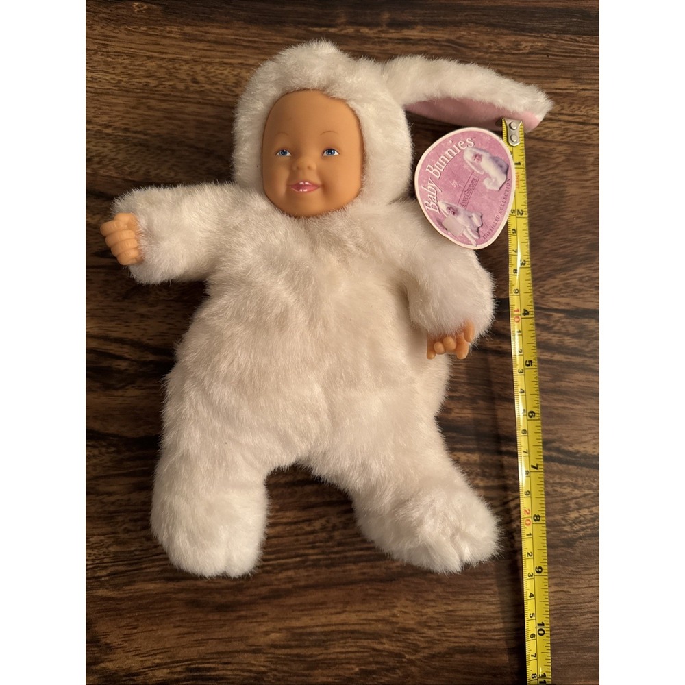 Anne Geddes Baby‎ Bunnies White Bunny Plush Beanie Soft Toy Doll 1998 Vintage - Picture 7 of 8